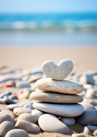 a heart shaped rock on top of a stack of rocksの素材