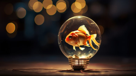a gold fish in a light bulbの素材