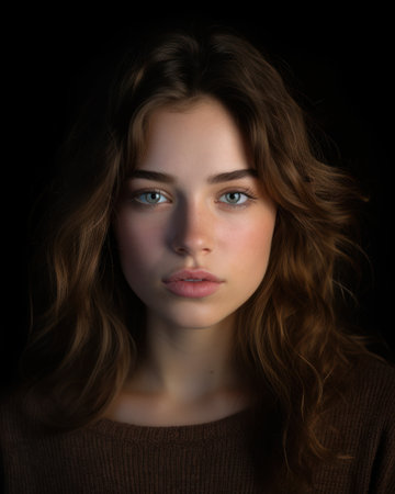 a woman with long hair and blue eyesの素材