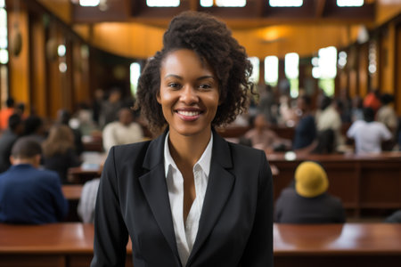 a woman in a suit smilingの素材