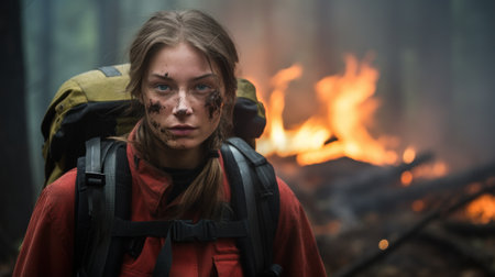 a woman with dirt on her faceの素材