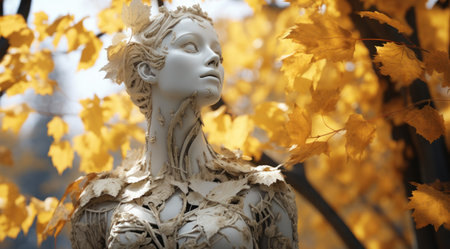 a statue of a woman with leaves on her bodyの素材
