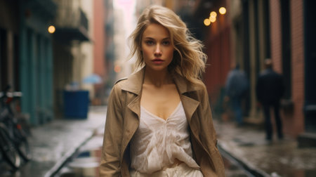 a woman in a trench coatの素材