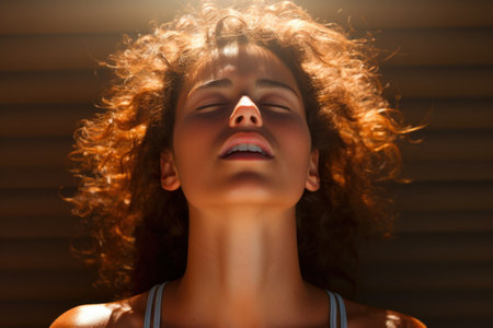 a woman with her eyes closedの素材