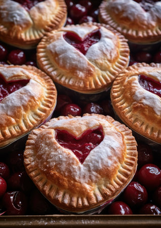 a group of pies with a heart cut outの素材