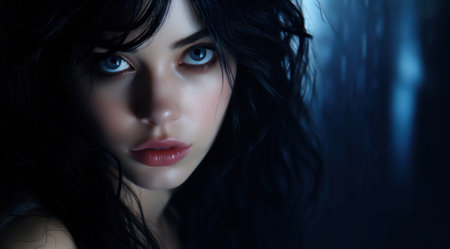 a woman with long black hairの素材