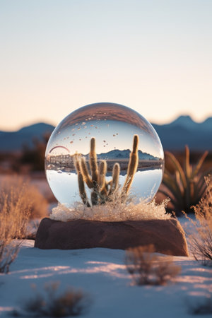 a cactus in a glass ballの素材