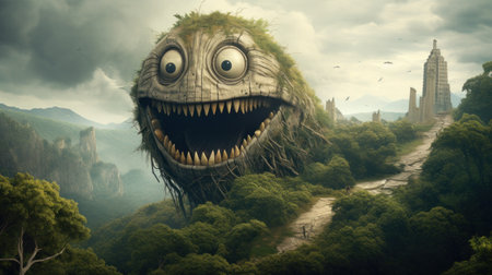 a cartoon character with a large mouth and teethの素材