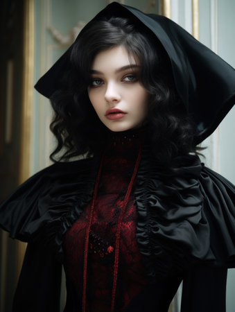 a woman in a black hoodの素材