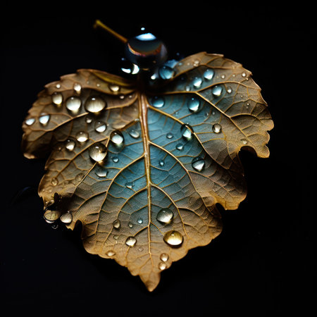 a leaf with water drops on itの素材