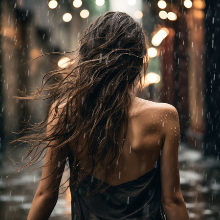 a woman in the rainの素材