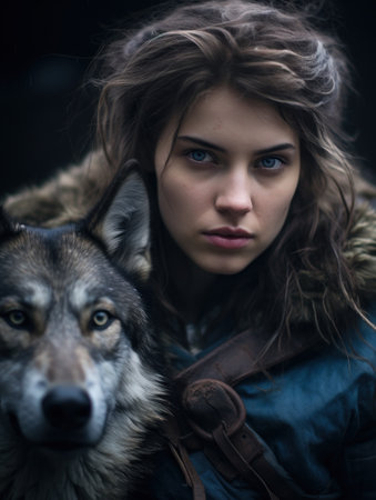 a woman with a wolfの素材