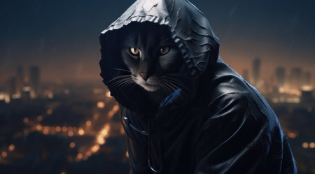 a cat wearing a black hoodieの素材