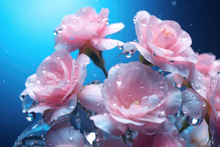 a group of pink flowers with water dropsの素材