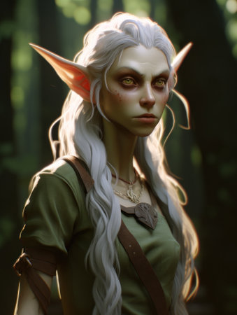 a woman with long white hair and pointy earsの素材