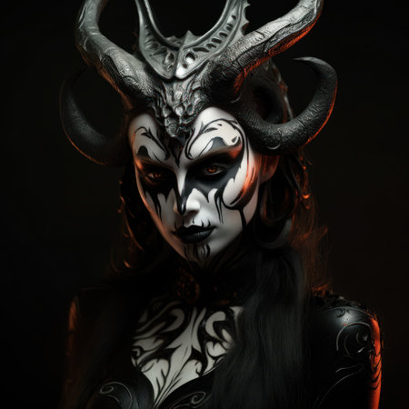 a woman with horns on her faceの素材