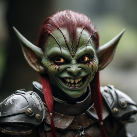 a person in garment with red hair and green faceの素材