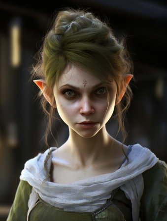 a woman with green hair and earsの素材