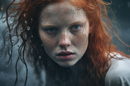 a woman with red hair and frecklesの素材