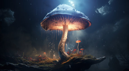 a mushroom with lights coming out of itの素材