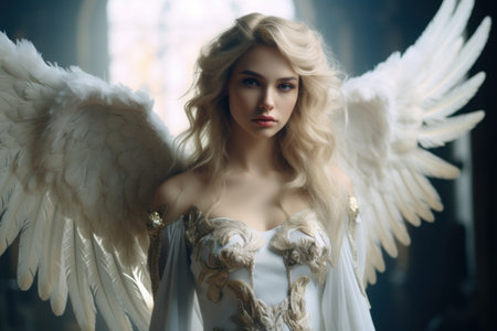 a woman in a white dress with wingsの素材