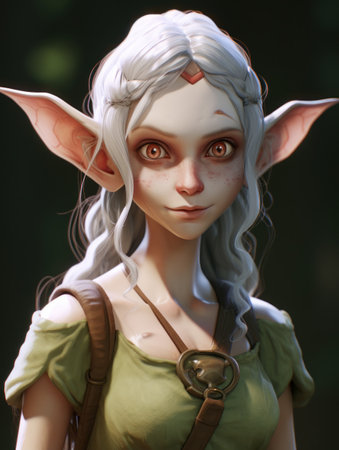 a cartoon of a woman with long white hair and earsの素材