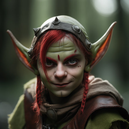 a person in garment with green and red hairの素材