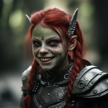 a woman in garment with red hair and red hairの素材