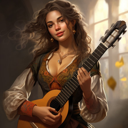 a woman holding a guitarの素材