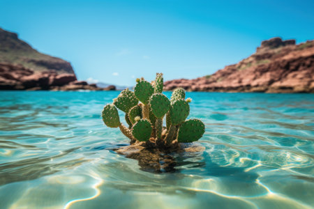 a cactus growing in the waterの素材