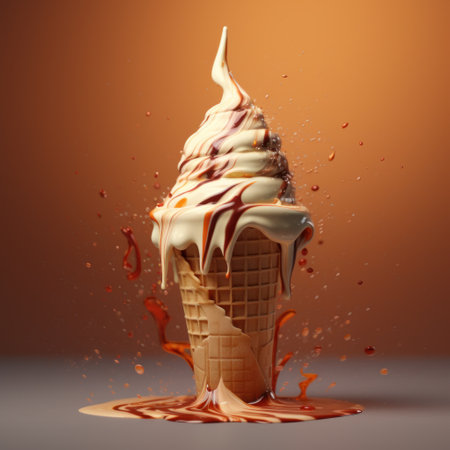 ice cream cone with liquid splashing on topの素材