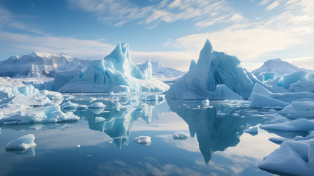 icebergs and icebergs in the waterの素材