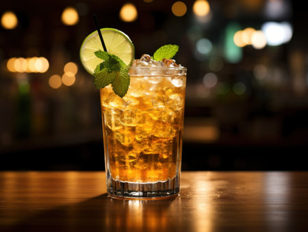 a glass of ice tea with lime and mintの素材