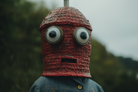 a person wearing a red helmet with large eyesの素材