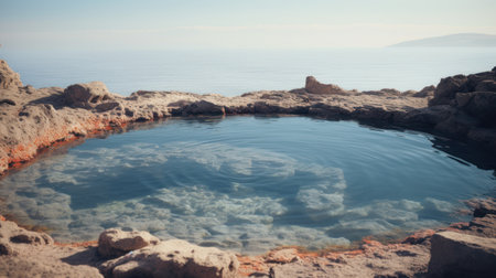 a pool of water on a rocky beachの素材