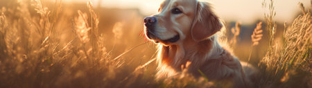 a dog in a fieldの素材
