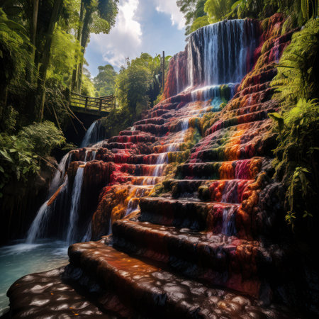 a colorful waterfall in the jungleの素材