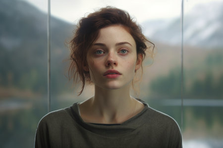 a woman looking at cameraの素材