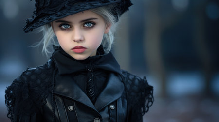 a girl in a black hatの素材