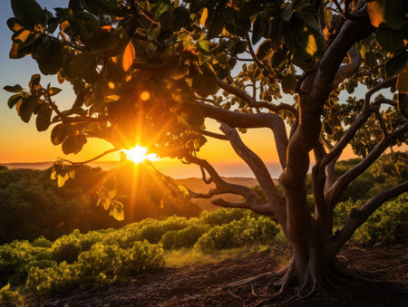 a tree with the sun shining throughの素材