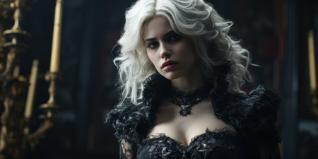 a woman with white hair wearing a black dressの素材