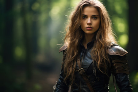 a woman in a leather outfitの素材