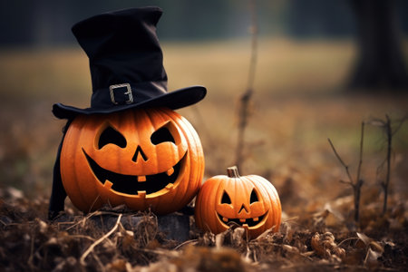 a pumpkins with a hat on top of themの素材