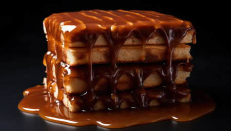 a stack of food with caramel sauceの素材