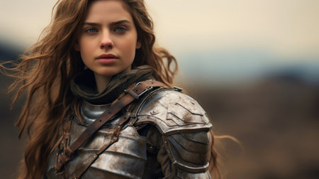 a woman in armor with long hairの素材