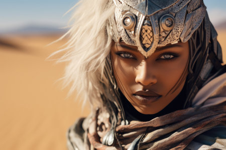 a woman wearing a metal headdress and a scarfの素材