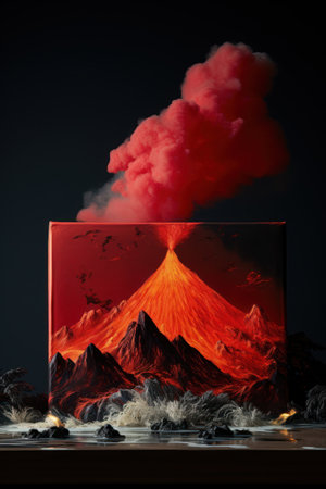 a red smoke coming out of a volcanoの素材