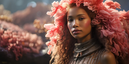 a woman with pink hairの素材