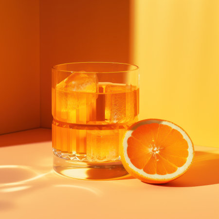a glass of orange juice and a half of an orangeの素材