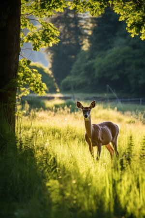 a deer standing in a grassy fieldの素材